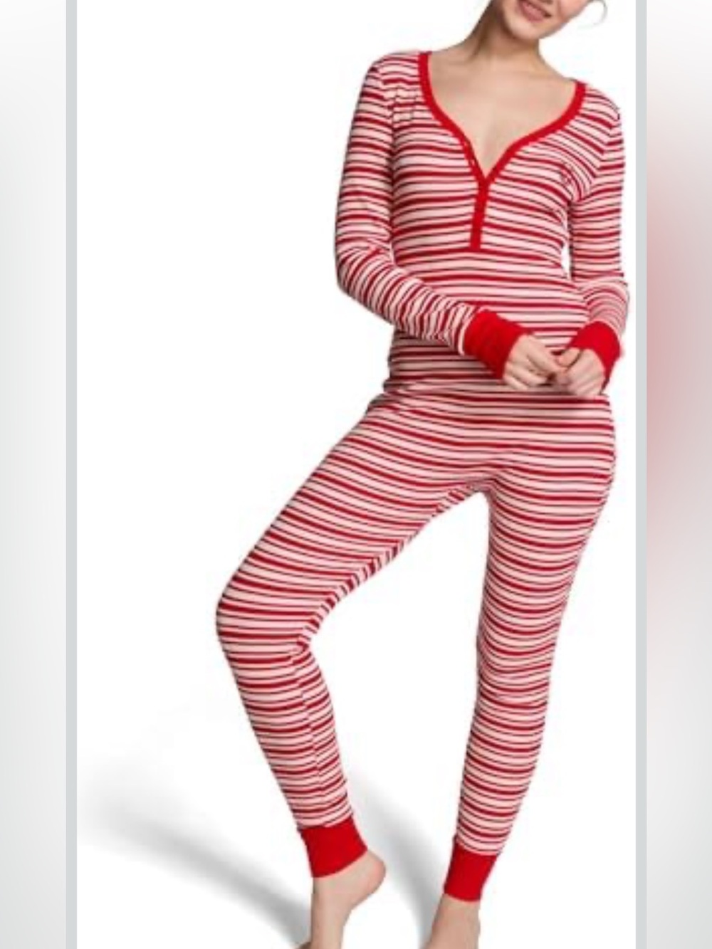 🦋 PINK Victoria's Secret Red & White Stripped thermal onesis